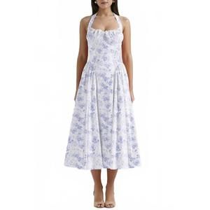 NEW DE VAVE floral print smocked midi dress in multi